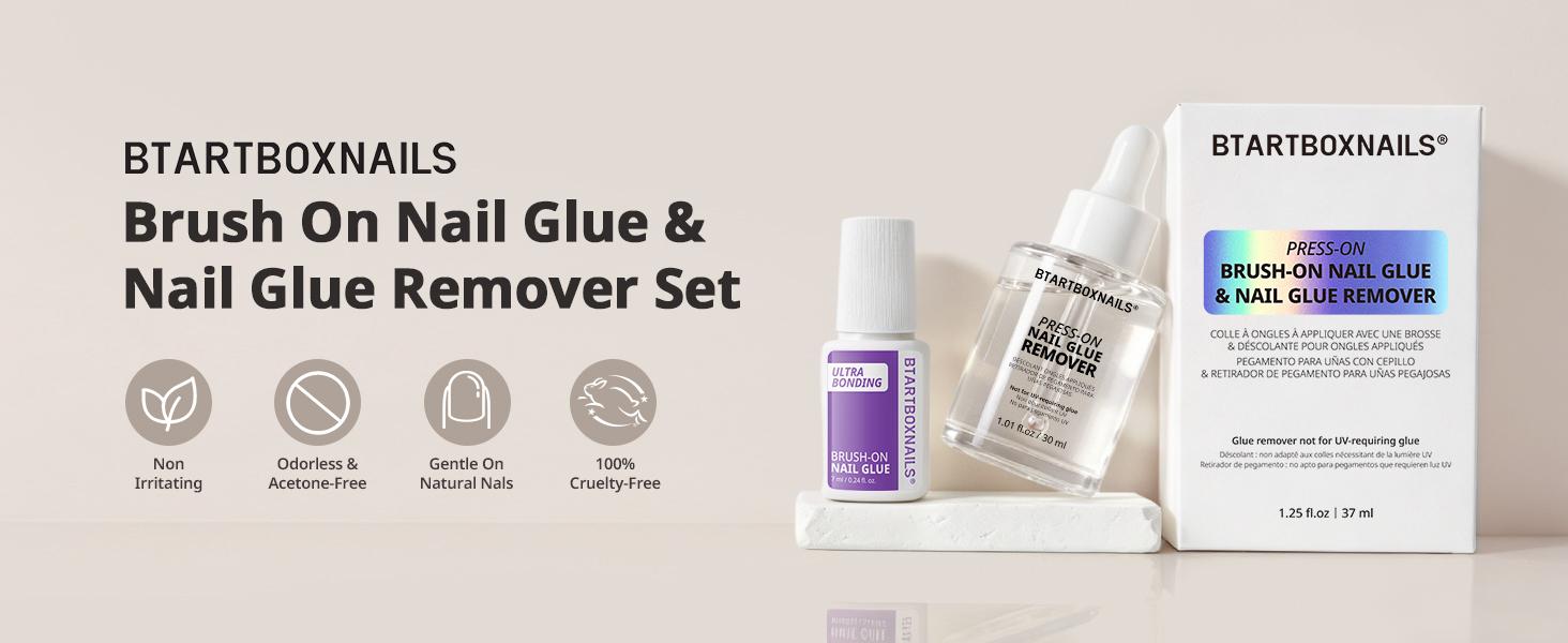 BTArtboxnails Press On Nails Glue Remover Set - Acetone-Free, Odorless,4-in-1 Cuticle Care Pen, Gentle & Non-Irritating Quick Apply & Remover for Fake Nails