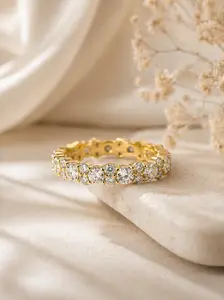 Effinny Tarnish-resistant 14K Gold Plated Round Cut Full Eternity Wedding Band, CZ Stacking Fashion Women's Jewelry for Travel, Party