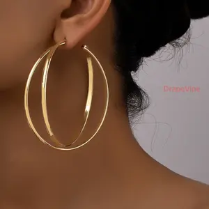 Bold Oversized Geometric Statement Large Hoop Earrings - Chunky Intersecting Line Metal Hoops, Lightweight Alloy Hip Hop Streetwear Jewelry, Ideal for Party, Festival, Everyday Wear