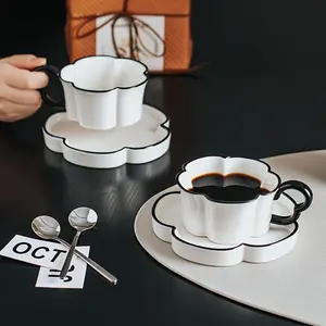 Nordic Simple Petal Ceramic Coffee Cup Set, Coffee Cup Saucer, Office Home Afternoon Tea Cups, High-Quality Birthday Gift, Reusable Drinkware, Stylish Drinkware