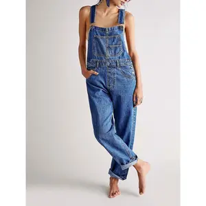 Women Denim Long Jumpsuit Casual Spaghetti Strap Wide Leg Romper Pants Summer Baggy Bib Overalls Denim Jumpsuit Jeans Jumpsuit Stylish Sleeveless Cargo Overalls with Adjustable Straps