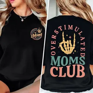 Overstimulated Moms Club Shirt for Women: Mom Shirts Mama Life Shirts Oversized Short Sleeve Clothes Tops