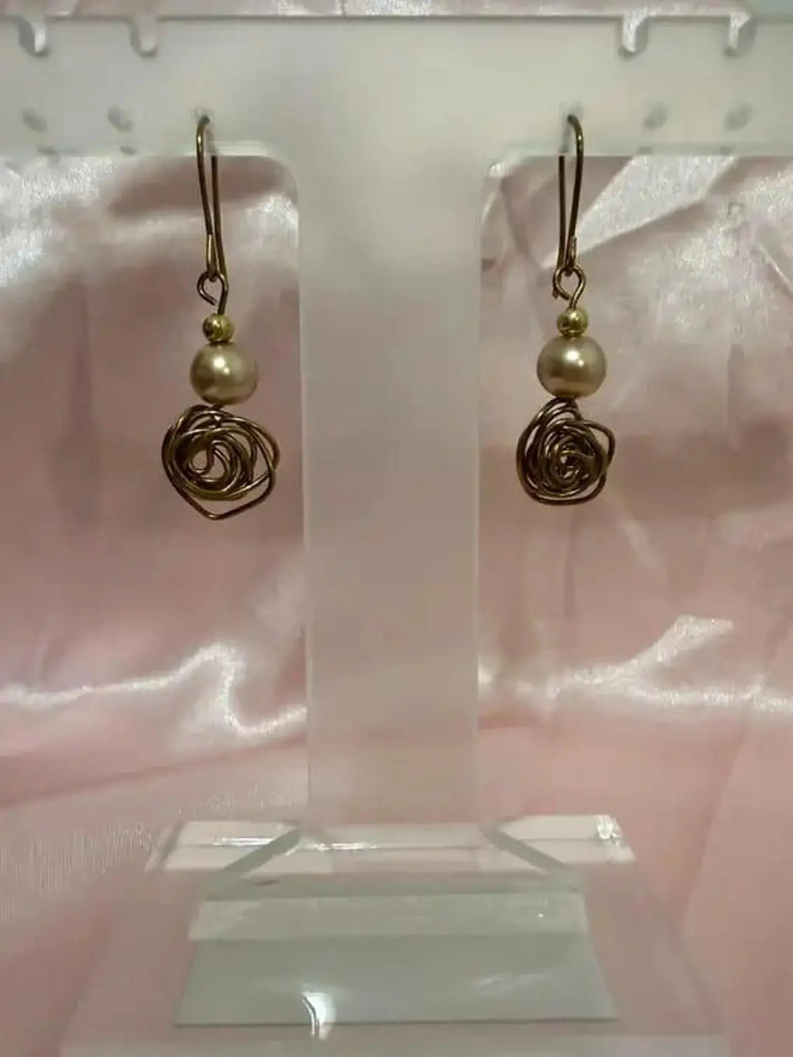 Handmade Gold Wire Wrapped Pearl Dangle Earrings, Elegant Minimalist Jewelry for Women, Lightweight Bridesmaid Gift