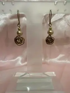 Handmade Gold Wire Wrapped Pearl Dangle Earrings, Elegant Minimalist Jewelry for Women, Lightweight Bridesmaid Gift