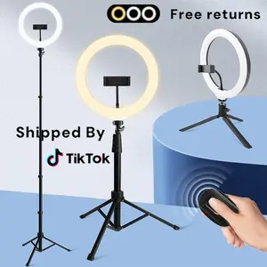 10 Inch Dimmable Ring Light Vlogging Kit with Adjustable Tripod Stand, Desktop Mount, Remote Control, Flawless Selfie Videos TikTok Live Streaming and Online Teaching, Christmas Vlog Lighting#Easter Day