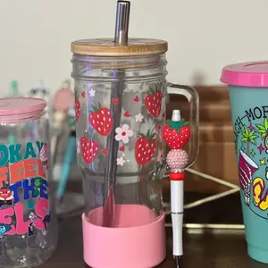 24 oz Glass Strawberry Tumbler + Strawberry Pen