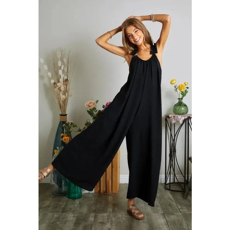 Black Ruffle Shoulder Plus Size Jumpsuit