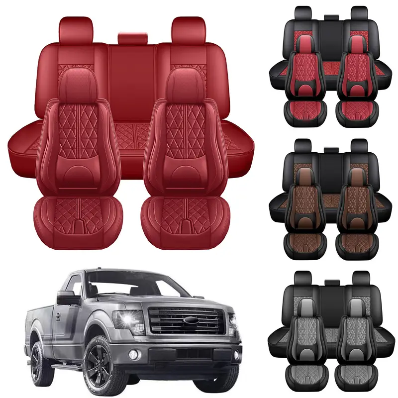 Custom Fit For Ford F-150 2009~2025 Nappa Leather Car Seat Covers Full Set,Waterproof Front&Rear Protector Cushion Pad