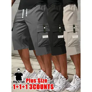 Men’s plus-size cargo shorts for tall men | Multi-pocket elastic waistband casual 3/4 length practical shorts, suitable for summer streetwear, comfortable elastic drawstring waist pants, breathable lightweight running shorts