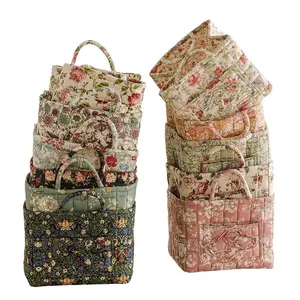 Fabric Storage Basket, Floral Farmhouse Style, Portable Underwear Organizer, Large Capacity, Foldable