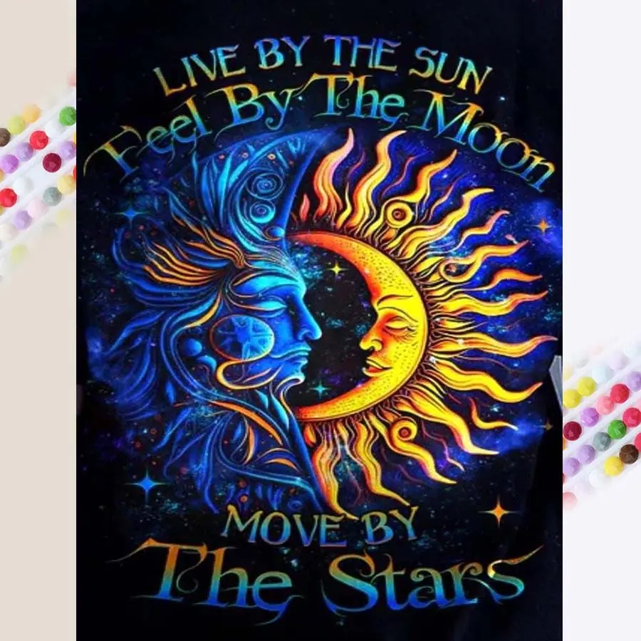 5D DIY Full Diamond Round Drill Painting - Diamond Painting Kit Sun Moon Mosaic Canvas DIY Wall Art, Home Wall Decoration
