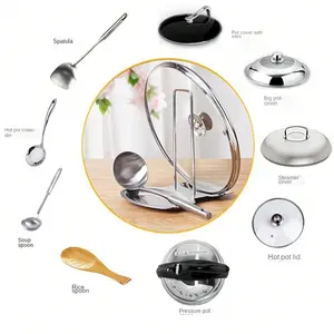 Stainless Steel Pot Lid Rack with Drain Tray Holder, Free Detachable Spoon Rest, Kitchen Accessories for Easy Storage and Draining