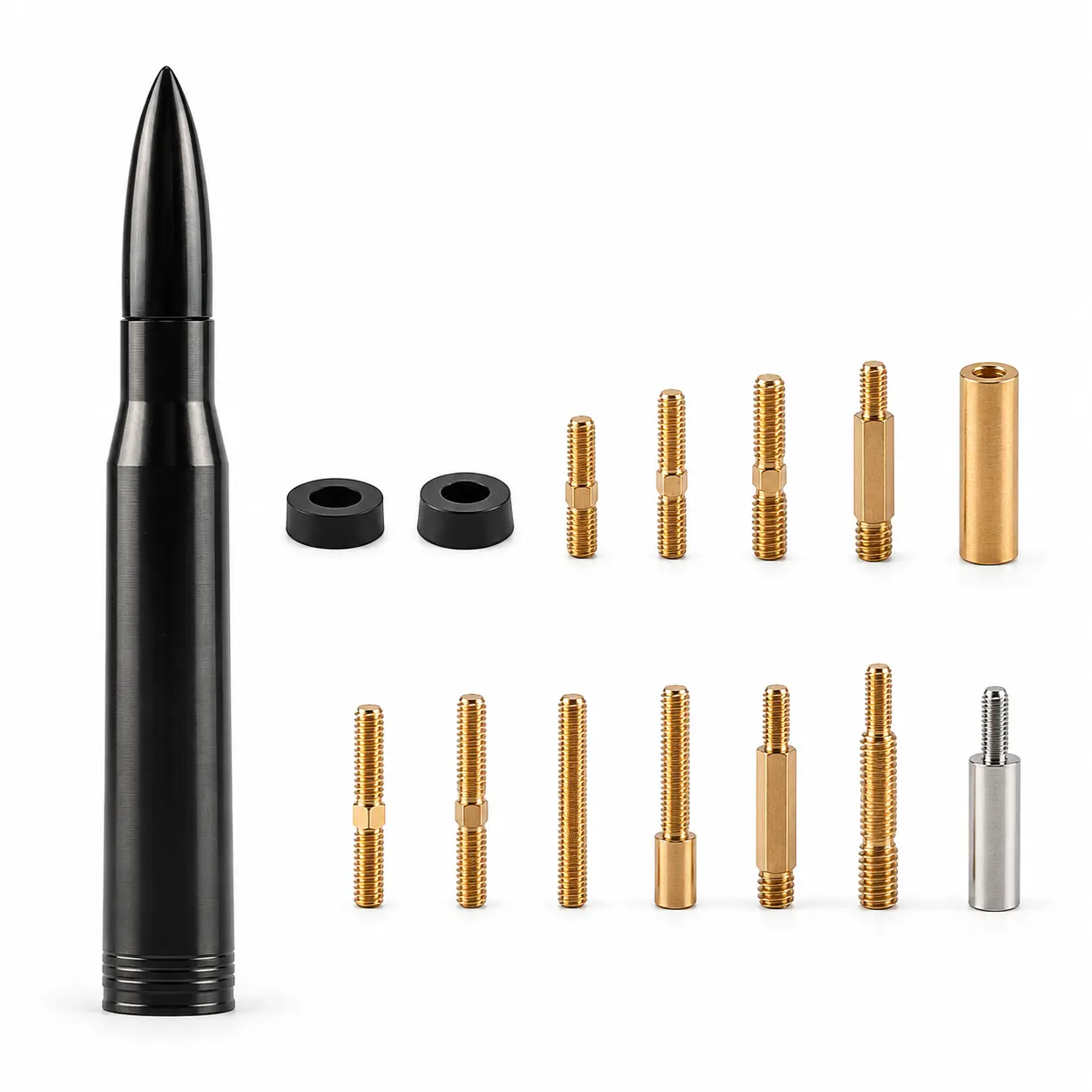 2026 New Black Bullet Style Car Antenna Replacement, Short Billet Aluminum Antenna Kit with Thread Adapters for Ford, Dodge, Chevy, GMC, Jeep & Toyota, Cadillac, 4 Runner(10-13), 5.5 Inches