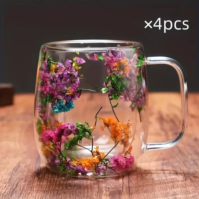 4pcs, 12oz/350ml, Reusable Glass Cups, Durable And Beautiful Hot And Cold Drink Cups, Breakfast Milk Cups, Tea Water Cups, Best Choice For Gifts, Very Suitable For Home Or Office Use