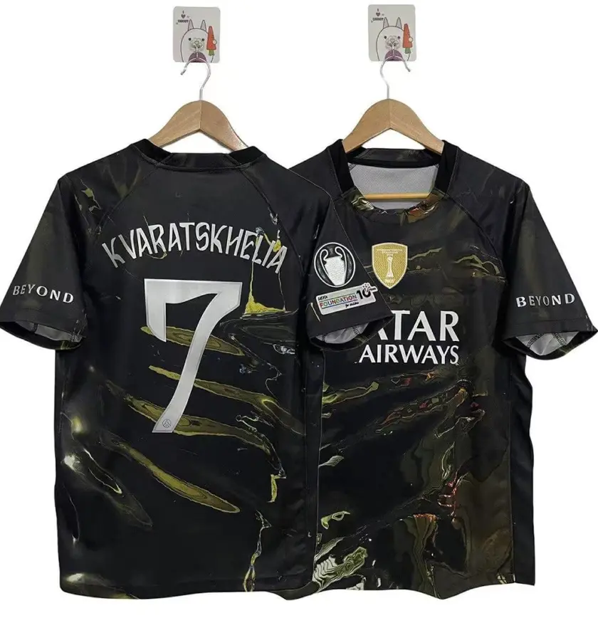 Naples Black Gold No. 7 Soccer Jersey – Kvaratskhelia Name Print, Marble Pattern Short Sleeve Football Shirt, Georgian Star-Inspired Unisex Match Day Fanwear, Retro European Sports Top, Stadium Outfit, Soccer Gift, Sizes XS–5XL for Men and Women Fans