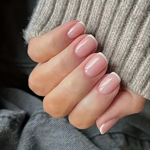 24pcs Square French Tip Nail Set, Nail Kit, Cute Simple Design, French Nail Art, Includes Jelly Glue and File, Perfect for Manicure