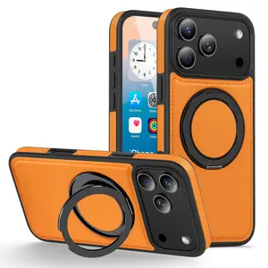 Leather Magnetic Cellphone Case Fit for iPhone 17 Pro Max, 17 Pro, 17 Air, 17, 16, 15, 14, 13, 12, 11 [Compatible with MagSafe][360-Degree Rotatable Ring Stand & Kickstand] Protective Shockproof Phone Cover for iPhone Series Accessories