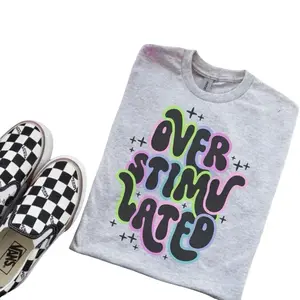 Overstimulated Bleached Shirt -  Comfy Unisex Jersey Shirt - Bleached Graphic Tee Design, Random Bleaching, True-to-Size Fit, 35% Cotton 65% Poly - Fabric