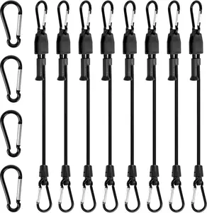 Adjustable Bungee Cords with Carabiner Hooks 36 in Heavy Duty Outdoor, Including 8 count Black Bungee Straps and 4 Spare Clips