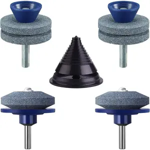 4PCS Lawn Mower Blade Sharpener with Lawn Mower Blade Balancer, Balances Blades After Sharpening, Improves Longevity of Mowers, Mower Blade Balancer for Garden (Blue)