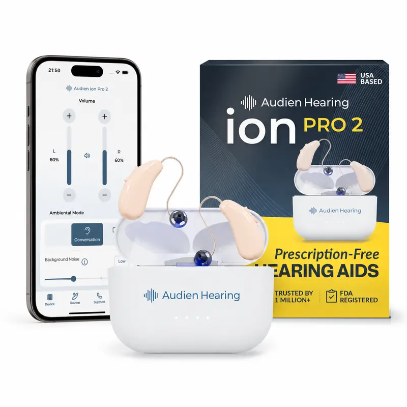 Audien ION Pro 2 OTC Hearing Aids for Adults – HSA/FSA Eligible, Premium Rechargeable In-Ear Hearing Aids with Bluetooth App Control, No Prescription