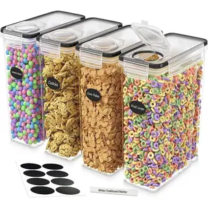 Cereal Containers Storage 4L Set of 4 Airtight  Storage Containers with  Cereal Dispenser Countertop Pantry Organization Canister for Rice Flour & Sugar 1 Marker 8 Labels