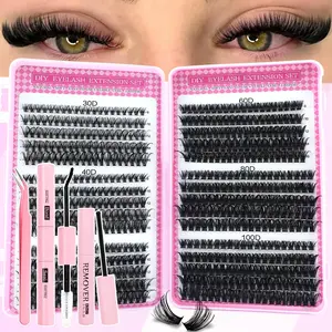 Surprise DIY False Eyelash Extension Kit, Natural Look with Dense Effect, Home Use Curled Lashes, Non-Toxic Patch Style, Natural Lash Clusters