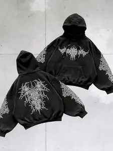 Men's Trendy Dark Metal Thorn Print Hoodie Sweatshirts, Graphic Complex Pattern, Loose Comfort Fit, Streetwear Casual Style, Campus/weekend/winter Wear, Graphic Hoodies