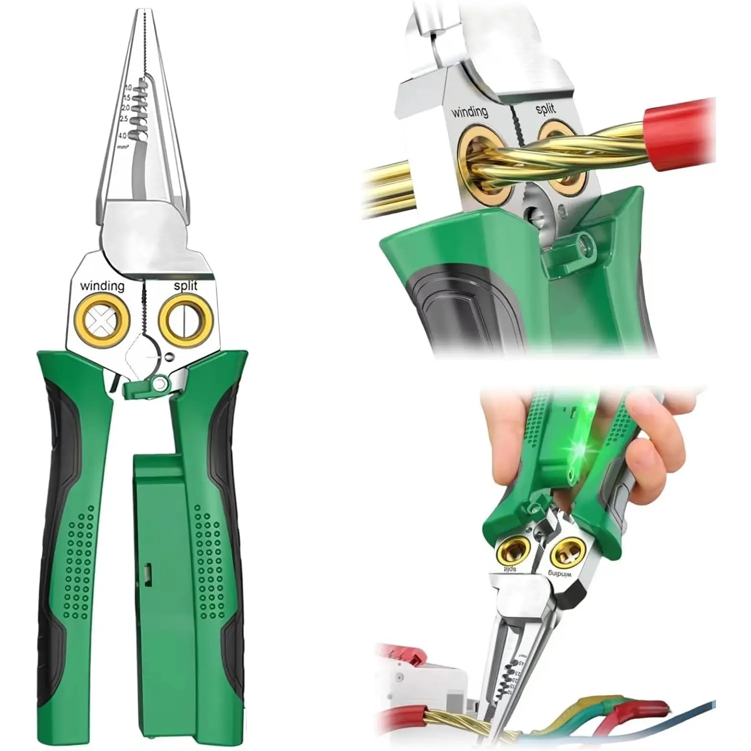 GADO Pro 8-in-1 Wire Stripper/with Voltage Tester & Dual Alarms - 12-250V AC/DC Tester for Hot/Wires - Electrician, HVAC, Car Repair Tool (Green) - .com