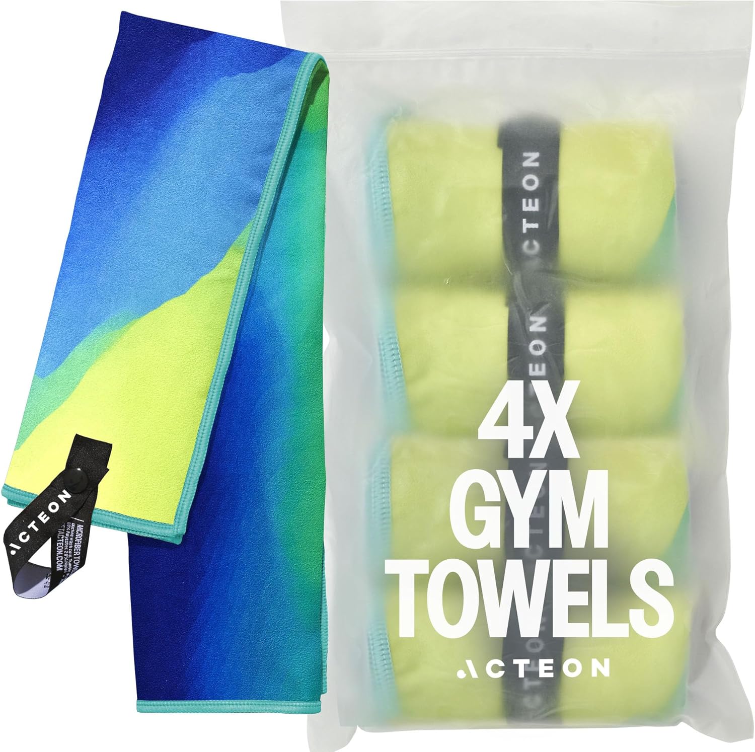 Acteon Quick-Dry Towel Microfiber Gym Towel – 4 Pack Lightweight Odor-Free Workout Towel Set for Men & Women – Fast Drying Travel, Yoga, Fitness, and Sports Accessory (Aurora, 23.6” x 15.3”) Microfiber Cooling Towel Microfiber Travel Towel Set