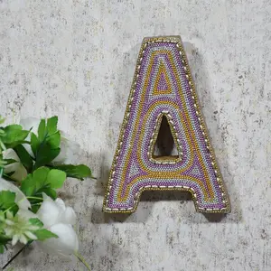 Zari Embellished Mango Wood Letter(A to Z) Blocks