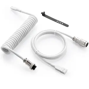 Pro Custom Coiled USB C  for Gaming Keyboard, Double-Sleeved Mechanical Keyboard  with Detachable Metal Aviator, 1.5M USB-C to USB-A, White Color