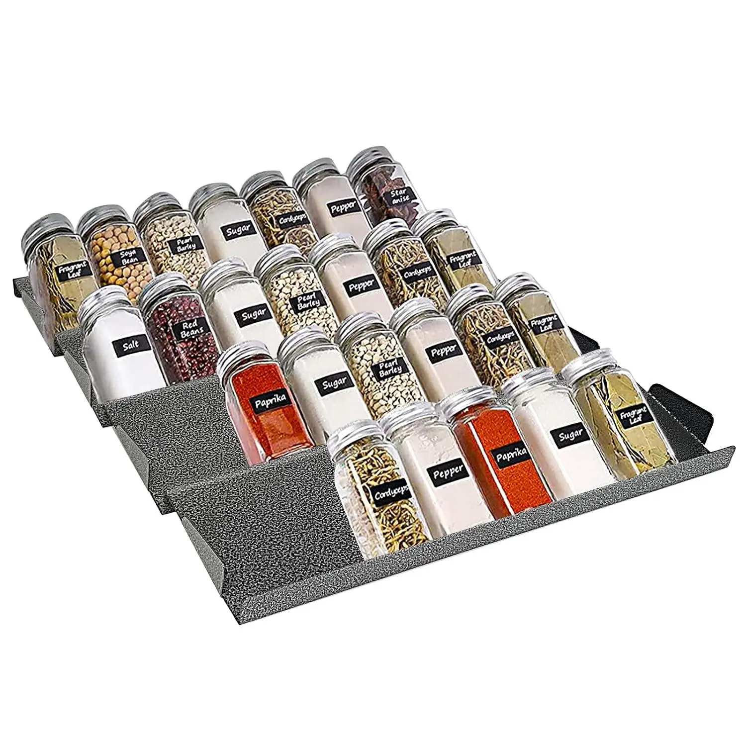 Spice Drawer Organizer For Kitchen, Adjustable Expandable Spice Rack Tray Insert 4 Tiers For Cabinet Drawer, 12.8" Wide X 17.5" Deep