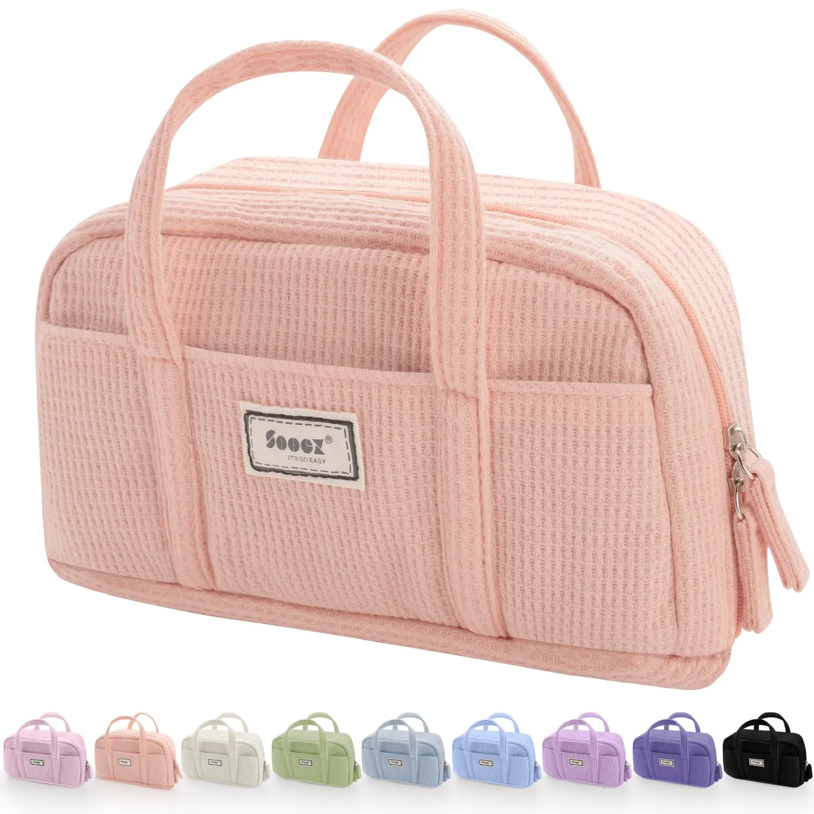 Large Pencil Case Pouch with 5 Compartments, Extra Large Pencil Bag Holds Up to 200 Pens, Wide Opening Corduroy Pencil Pouch Organizer with Zipper and Handle, Cute Aesthetic School Supplies for Girls, Pinkish Orange