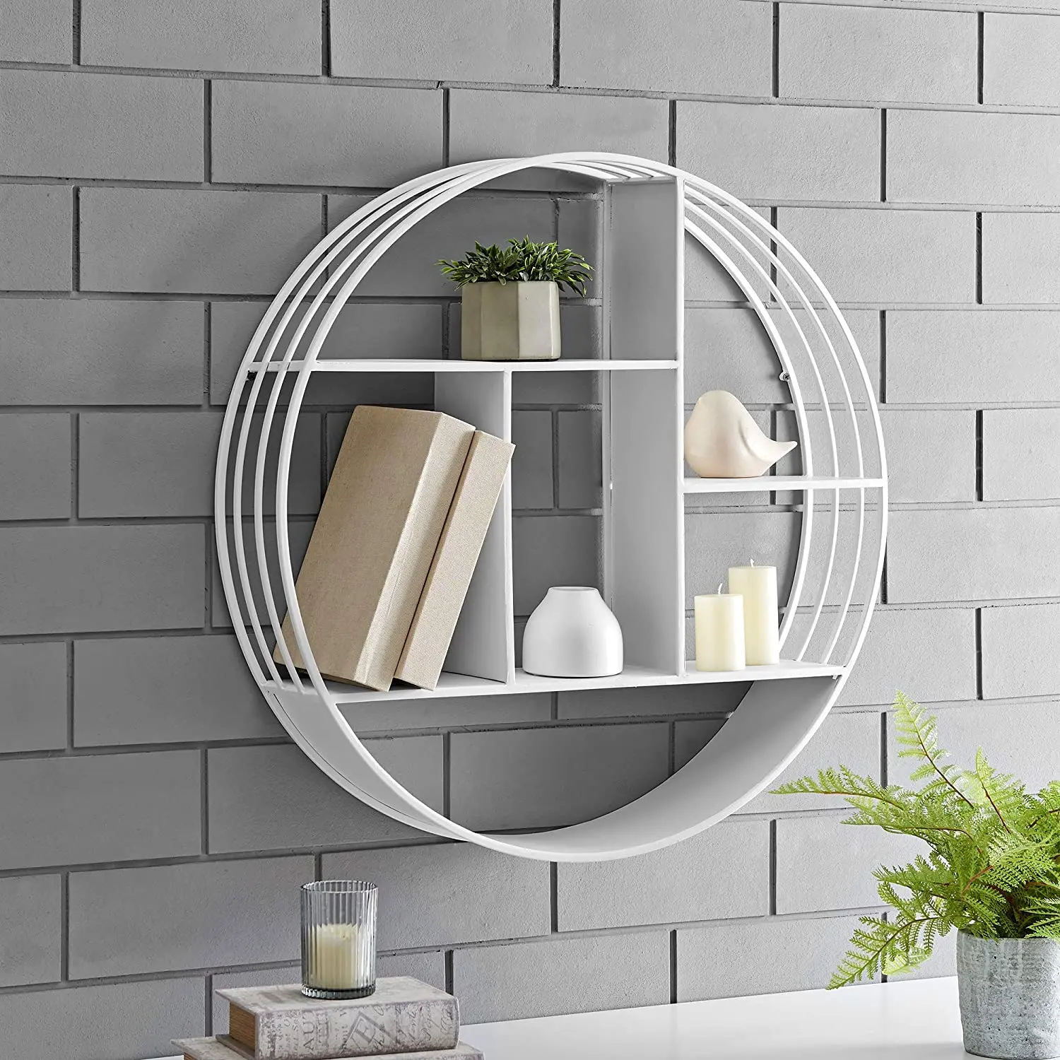 Firstime & Co. White Brody Wall Shelf, round 3 Tier Wall Mounted Floating Shelf for Bathroom, Bedroom, Living Room Decor, Metal, Industrial, 27.5 Inches FirsTime & Co.