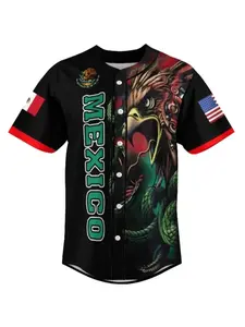Mexican Baseball Jersey Aztec Eagle Snake Design, Personalized Name Flag Number, Mexican Pride Shirt, Customizable Sports Wear, Jersey Shirts