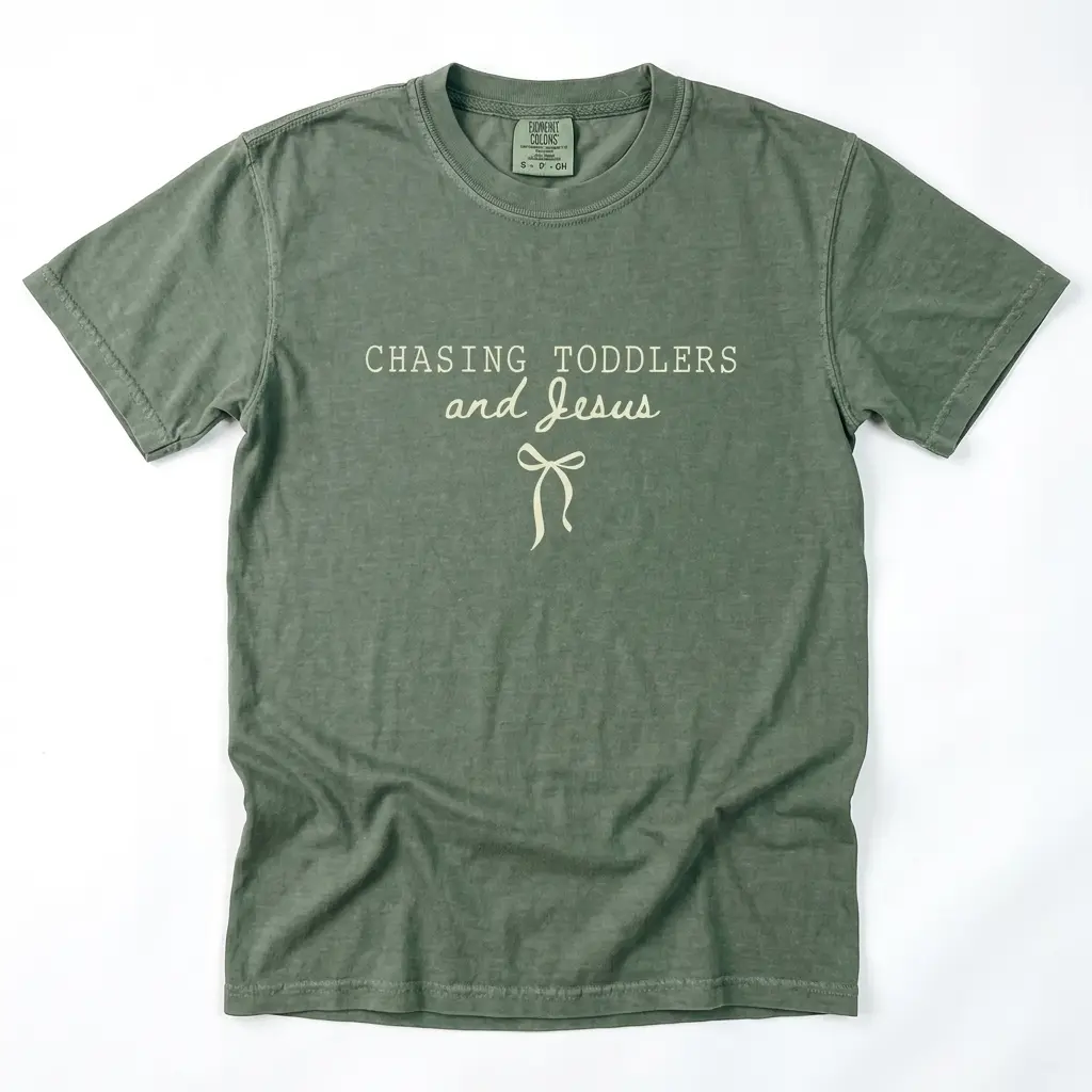 Comfort Colors Chasing Jesus and Toddlers Coquette TShirt,Christian Teacher T-Shirt, Aesthetic Faith Based Bow Tee, Christian Mom Gift, Beachy Tee,Teacher Tee