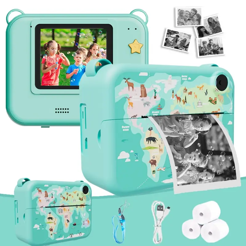 Instant Print Camera, Portable Camera, 1 Set Digital Camera with Print Paper, Selfie Video Camera for Boys & Girls 4-12 Years Old, Birthday Gift, Instant Cameras