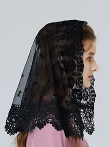 Elegant Embroidered Flower Shawl Muslim Veil, Water Soluble Lace Headscarf for Women, Wedding Bridal Accessory