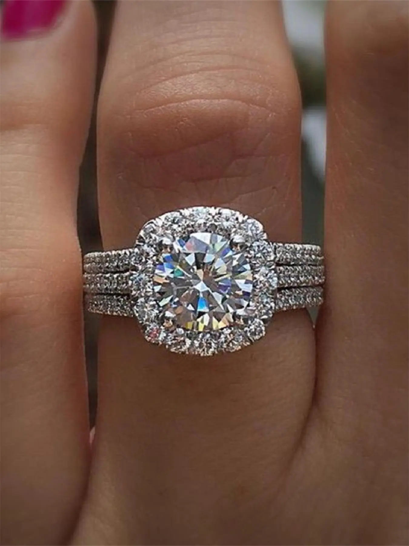 Elegant Rhinestone Decorated Copper Ring, Solitaire Engagement Rings, Fashion Jewelry for Party, Daily Clothing Decor, Trendy All-match & Exquisite Je