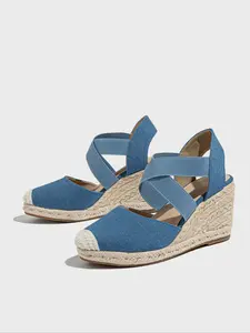Women's Fashionable Solid Color Espadrilles Wedges Sandals, Casual Comfortable Criss Cross Strap Wedge Sandals for Beach, Fashion Shoes for Party, Daily Clothing Decor
