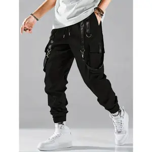 ZYNE Men's Solid Pocket Drawstring Waist Cargo Pants, Regular Fit Casual Streetwear Trousers for Daily Wear, Men's Bottoms for All Seasons, Jogger Cargo Pants Trouser