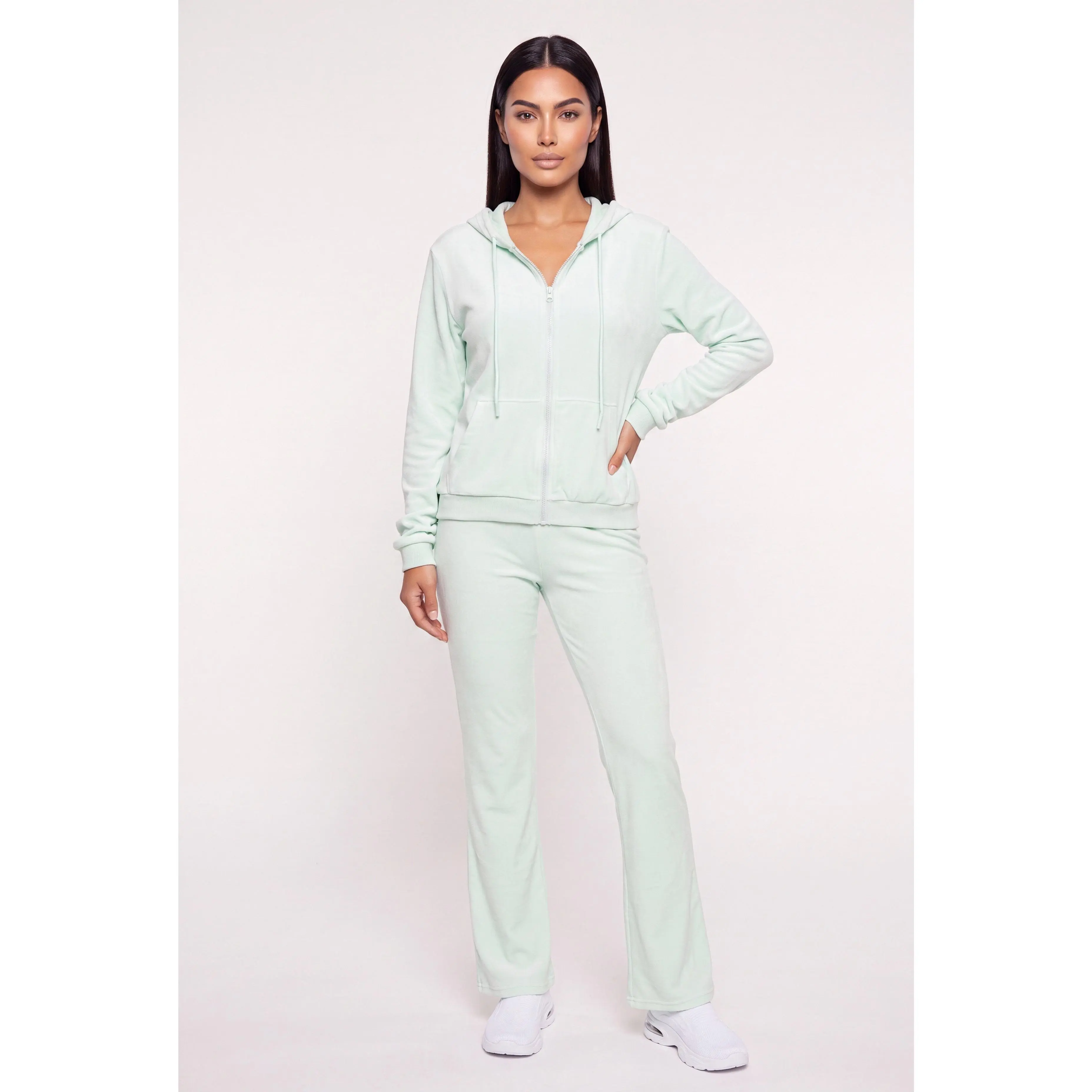 Velour Mid Rise Pull On Sweatpants