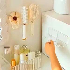 Acrylic Transparent Bathroom Storage Rack, Wall-Mounted Hairbrush Holder, No Drilling Needed, Organizer for Brushes and Cosmetics