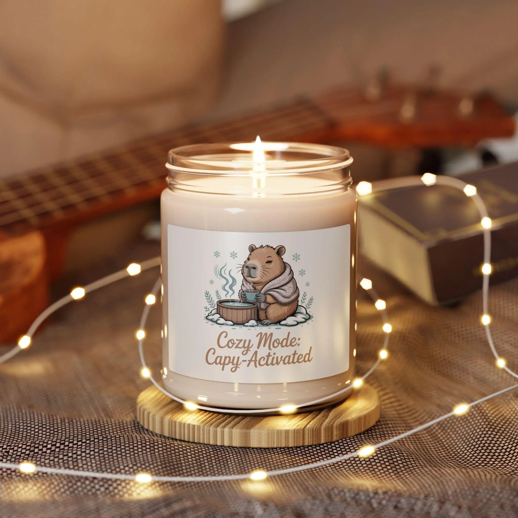 Cozy Mode Capybara Candle, Scented Soy 9oz | Winter Capybara Cozy Animal