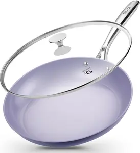 14-In Frying Pan with Lid, Extra Large Nonstick Skillet, Induction Compatible, Oven Safe Cookware for Family Meals, Purple
