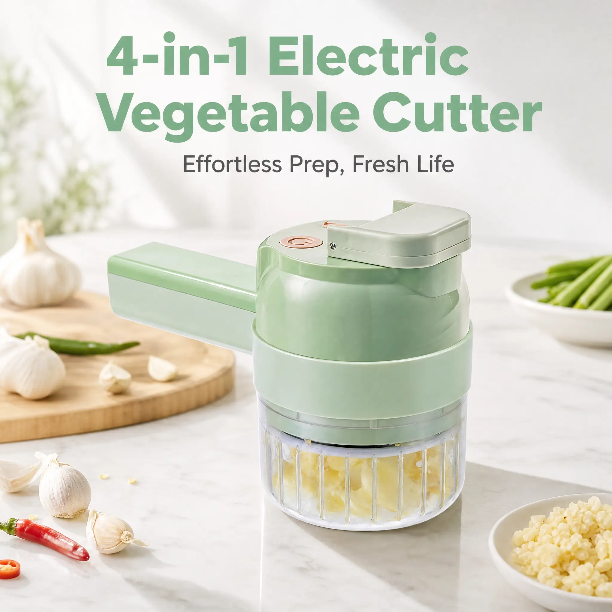 4 in 1 Multi-Functional Portable Electric Vegetable Cutter Set, Wireless Vegetable Processor for Garlic, Peppers, Onions, Celery, Ginger, Meat, With Brush, Comes with Egg & Cream Beater.