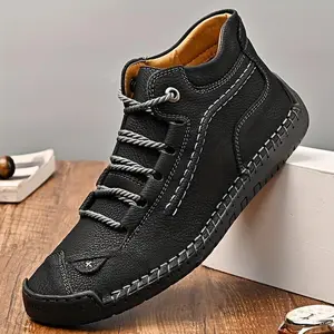 Men's Casual Boots | Lace-Up Ankle Boot, Comfortable Rubber Sole | Versatile for Any Outfit Walking Shoes Black Boots