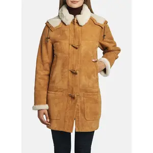 Womens Tan Shearling Leather Coat