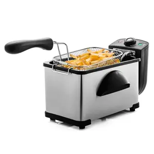 New Electric Deep Fryer 2 Liter Capacity, 1500 Watt Lid with Viewing Window, Silver Kitchen Multifunction Durable Oven Appliances Household Home